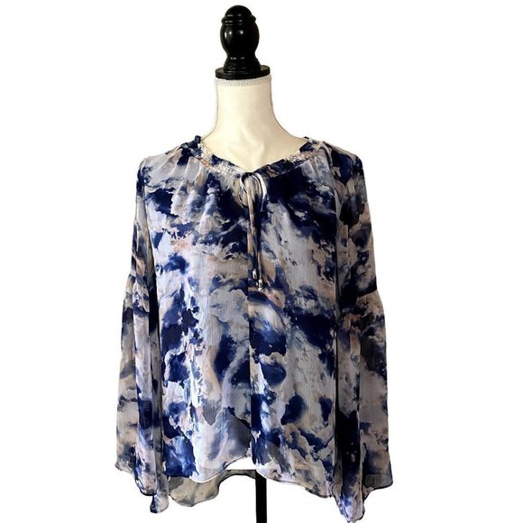 Jennifer Lopez Tops - SOLD! Jennifer Lopez | Tie Dye Inspired Bell Long Sleeves Top | Blue | Med